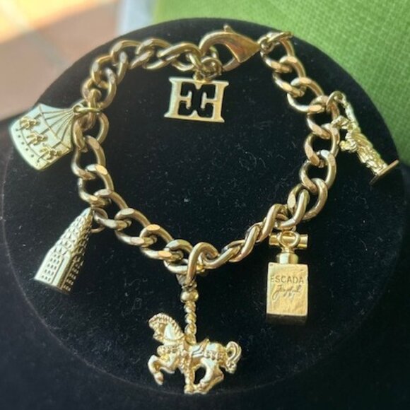 ESCADA Parfums Joyful Gold-Plated Charm Bracelet w 6 Charms - Picture 1 of 7